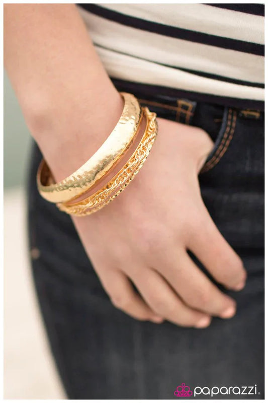 Paparazzi Bracelet ~ BANGLE and Chain - Gold
