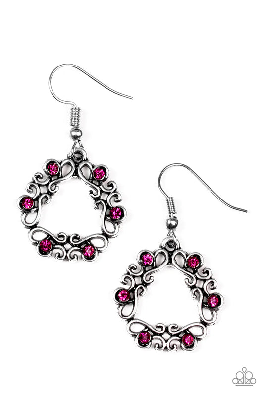 Paparazzi Earring ~ Whimsy Wreaths - Pink