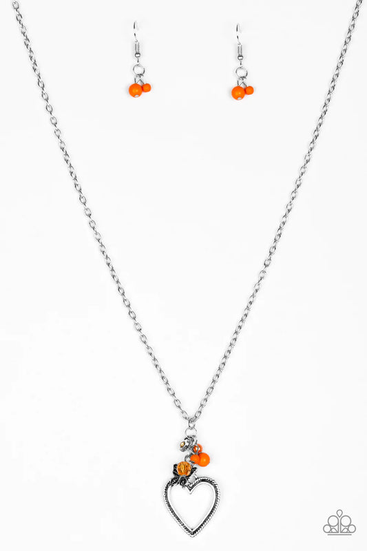 Paparazzi Necklace ~ Fluttering Heart - Orange
