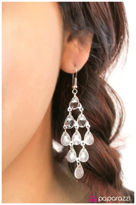 Paparazzi Earring ~ Save Your Breath - White
