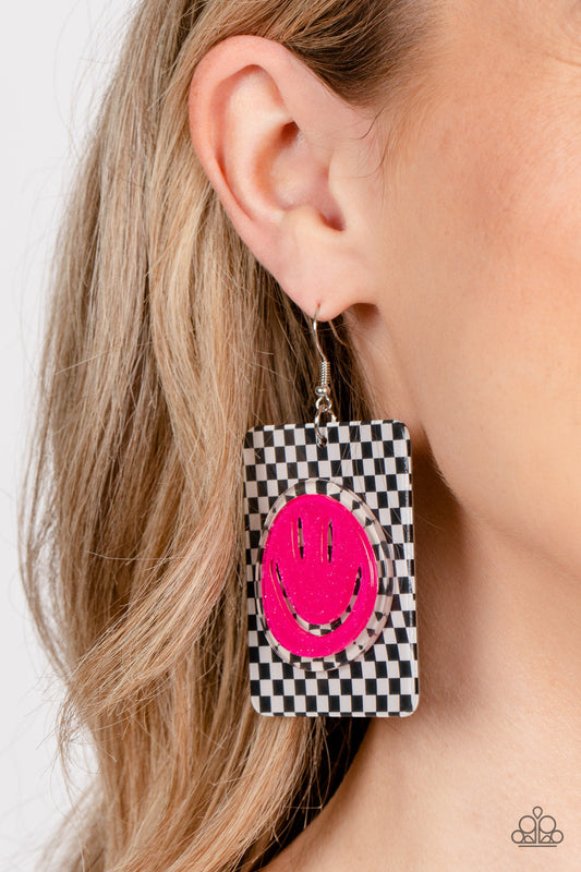 Paparazzi Earring ~ Cheeky Checkerboard - Pink