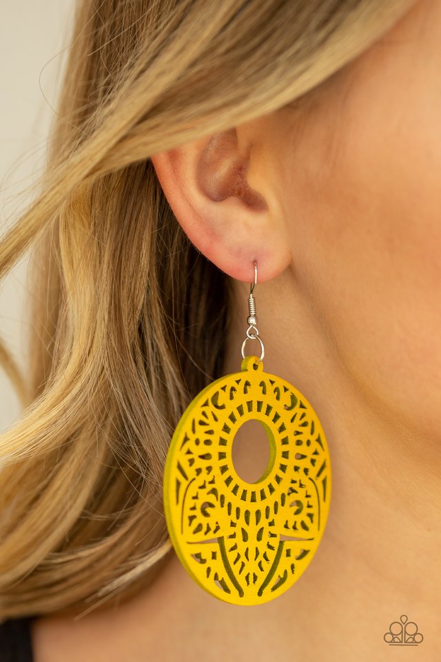 Mandala Mambo - Yellow - Paparazzi Earring Image