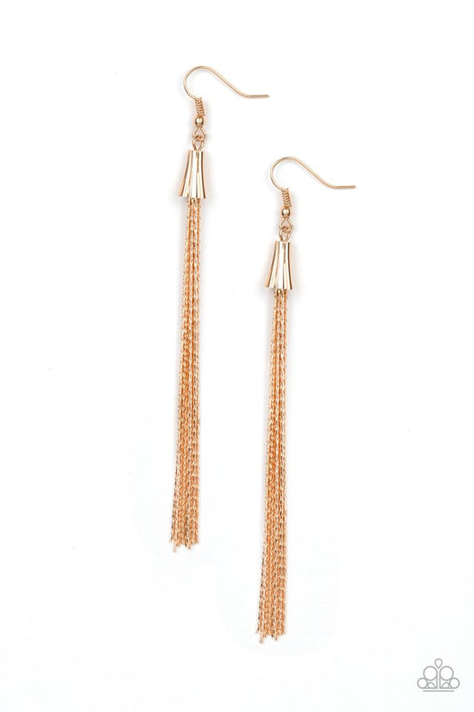 Shimmery Streamers - Gold - Paparazzi Earring Image