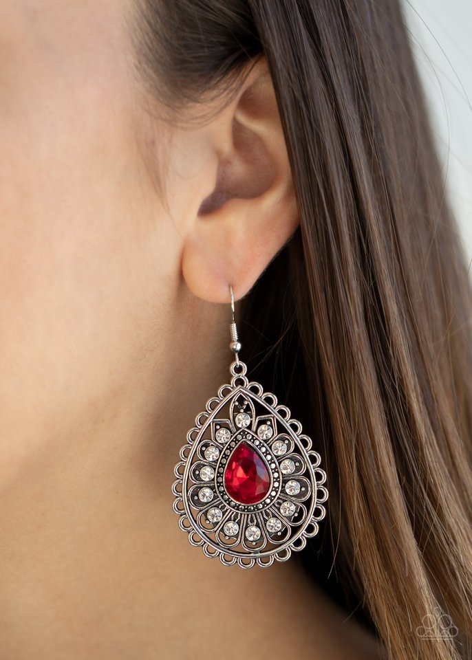 Eat, Drink, and BEAM Merry - Red - Paparazzi Earring Image