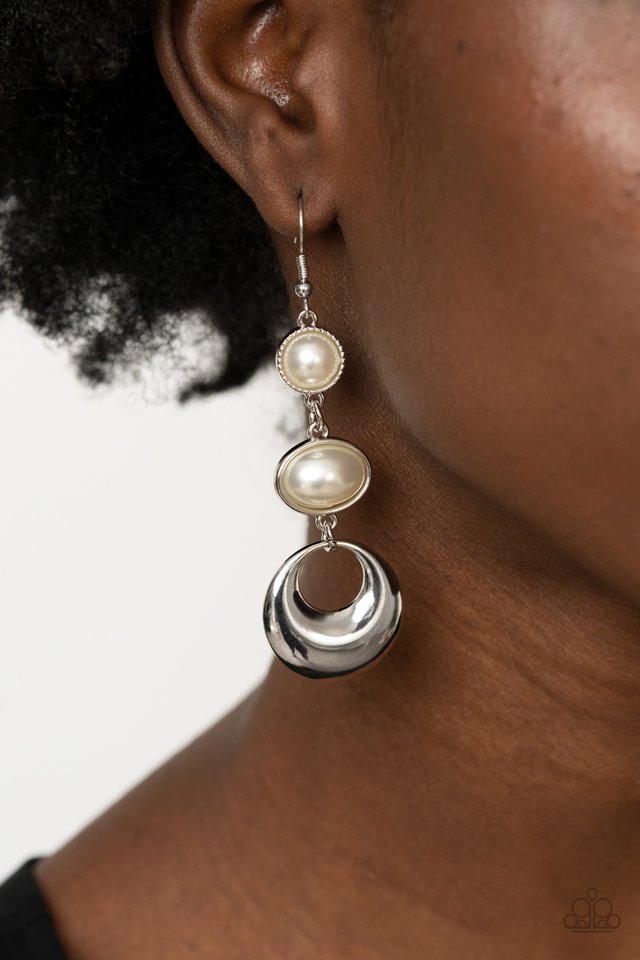 Bubbling To The Surface - White - Paparazzi Earring Image