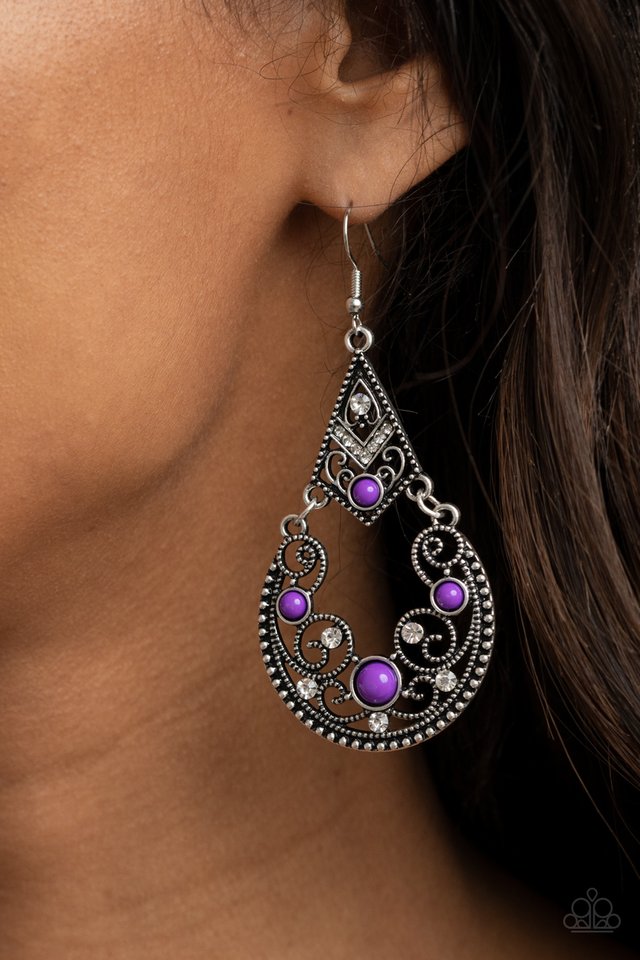 Bohemian Ball - Purple - Paparazzi Earring Image