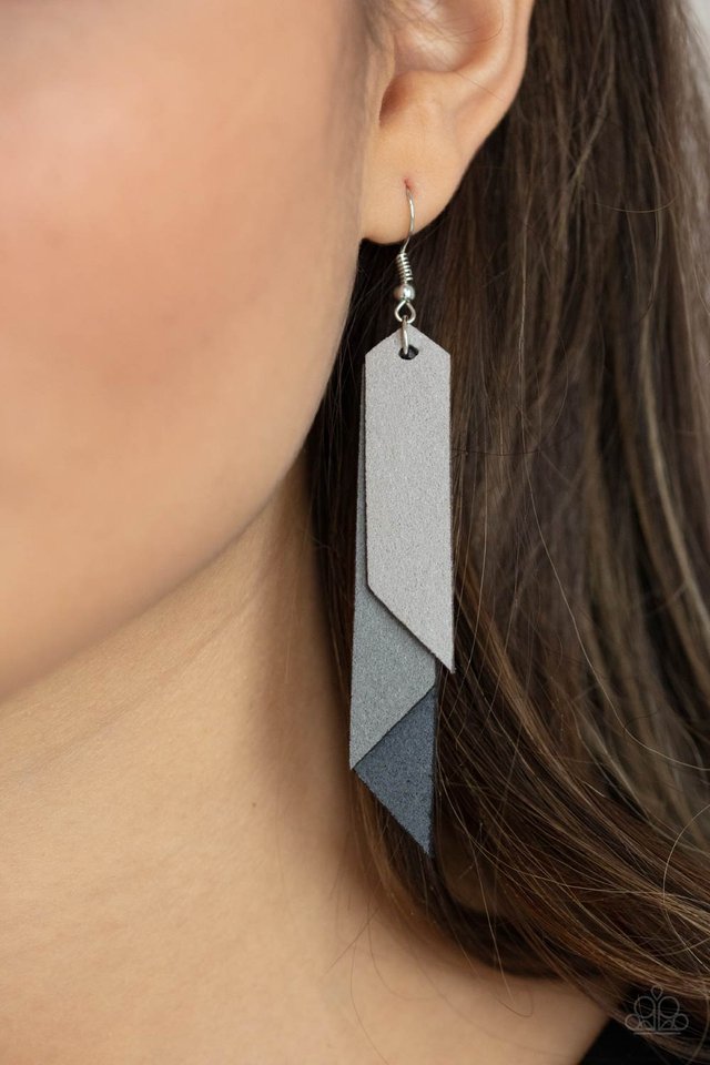 Suede Shade - Silver - Paparazzi Earring Image